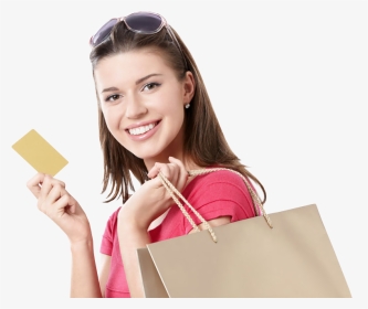 Young Girl Holdind Shopping Bags And Credit Card - Transparent Background Shopping Png, Png Download, Transparent PNG