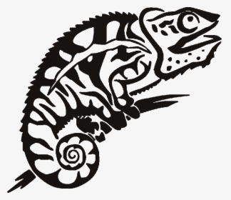 Lovely Surprised Tribal Chameleon Tattoo Design - Chameleon Silhouette, HD Png Download, Transparent PNG