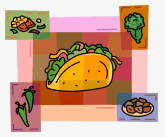 Vector Illustration Of Mexican Cuisine Taco Corn Or - Tacos Clipart, HD Png Download, Transparent PNG