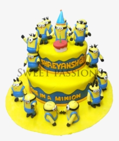 2 Tier Minion Party Time Cake, HD Png Download, Transparent PNG