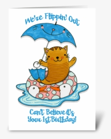 First Birthday Cat Wearing Flippers Greeting Card - Cartoon, HD Png Download, Transparent PNG