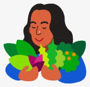 Illustrated Woman Smelling Fresh Leafy Greens - Illustration, HD Png Download, Transparent PNG