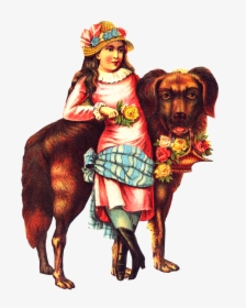 Free Victorian Girl Big Dog Clipart - Victorian Clip Art Free Dog, HD Png Download, Transparent PNG