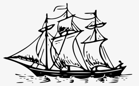 Drawn Boat Yacht - Three Masted Ship Drawing, HD Png Download, Transparent PNG