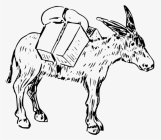 Drawing Donkey Mule - Donkey With Luggage Clipart Black And White, HD Png Download, Transparent PNG