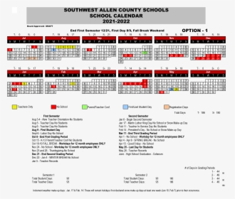 Image Of Option 1 Calendar - 2019 2020 Southwest Allen County School Calendar, HD Png Download, Transparent PNG