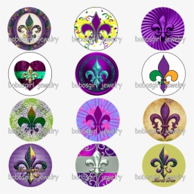 Purple Fleur De Lis Mardi Gras Glass Magnetic Button - Circle, HD Png Download, Transparent PNG