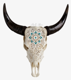 Goat Horns Png -carved Cow Skull // Xl Horns - Cow Skull Engravings, Transparent Png, Transparent PNG