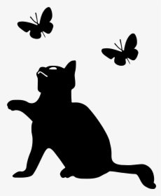 Kitten Playing With Butterflies Icon Clip Arts - Cat And Butterfly Silhouette, HD Png Download, Transparent PNG