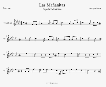 Las Mañanitas Sheet Music For Trombone Popular Mexico - Mananitas Trumpet Sheet Music, HD Png Download, Transparent PNG