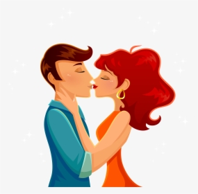 Kiss Cartoon Romance Illustration - Couple Kissing Vector, HD Png Download, Transparent PNG