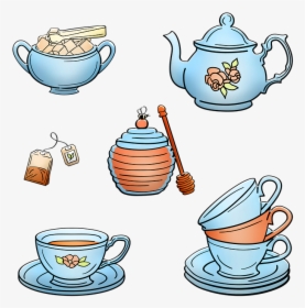 Tea Set, Tea Cup, Teapot, Honey, Tea Bag, Sugar, Coffee - Teapot, HD Png Download, Transparent PNG