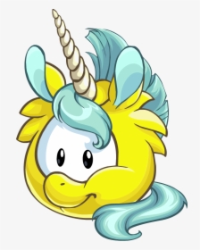 #puffle #kawaii #yellow #clubpenguin #2017 - Club Penguin Online Unicorn Puffle, HD Png Download, Transparent PNG
