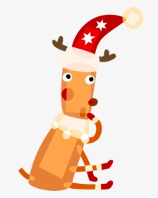 Vector Illustration Of Reindeer Wears Santa S Hat, HD Png Download, Transparent PNG