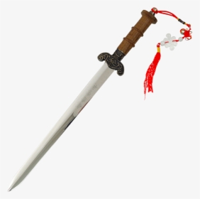 Chinese Short Sword With Wood Case - Chinese Sword With Ribbon, HD Png Download, Transparent PNG