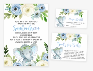 Blue Floral Elephant Baby Shower Invitation Pack - Baby Shower Welcome Sign Free, HD Png Download, Transparent PNG
