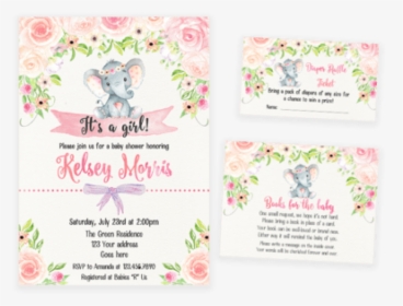Free Png Download Blush Pink Floral Elephant Baby Shower - Blush Pink Floral Baby Invites, Transparent Png, Transparent PNG