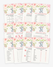 Blush Pink Floral Elephant Baby Shower Game Pack, HD Png Download, Transparent PNG
