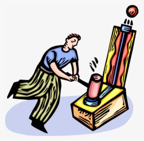 Vector Illustration Of Strongman Plays Strength Tester - Carnival Bell And Hammer Game, HD Png Download, Transparent PNG