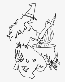 Halloween Witch With Cauldron - Coloring Book, HD Png Download, Transparent PNG