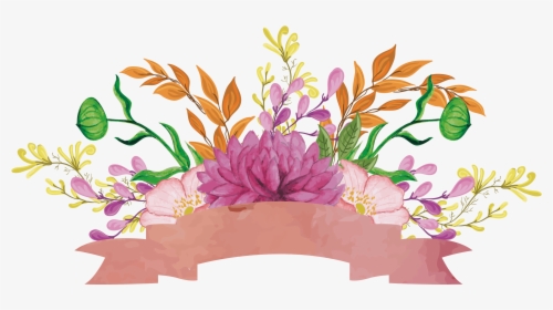 Floral Design Ribbon Watercolor Painting - Colorful Vector Painting Png, Transparent Png, Transparent PNG