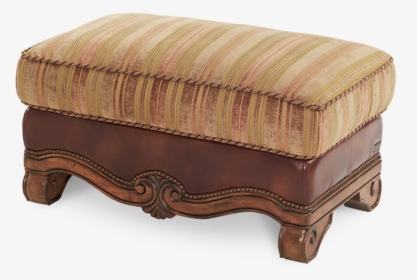 Carved Wood Frame Brown Leather Gold Stripe Patterned - Ottoman, HD Png Download, Transparent PNG