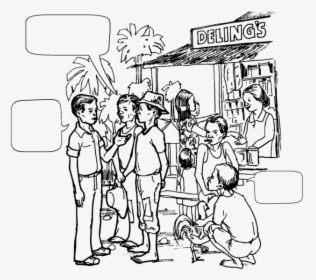 People Talk As They Gather Outside A Small Store - Community With People Drawing, HD Png Download, Transparent PNG
