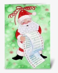 Santa & His List Christmas Card Greeting Card - Illustration, HD Png Download, Transparent PNG