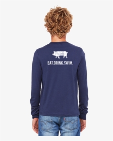 Eat - Drink - Swim - Tee - Kid S Long Sleeve Navy - Long-sleeved T-shirt, HD Png Download, Transparent PNG