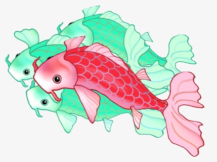 Three Green One Red Koi Fish, HD Png Download, Transparent PNG