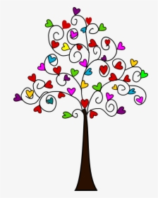 Tree Of Multicoloured Heartshaped Leaves - Dibujo De Arbol Con Corazones, HD Png Download, Transparent PNG