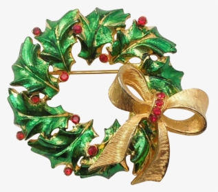 Mylu Green Christmas Holly Wreath Pin With Red Stones - Wreath, HD Png Download, Transparent PNG