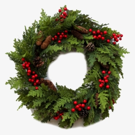 Red Christmas Wreath Transparent Png - Berry And Holly Wreath With Pinecones, Png Download, Transparent PNG