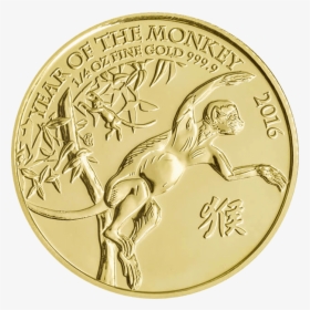 Lunar 2016 Year Of The Monkey 1/4 Oz Gold Coin    Src - Coin Gold 2016 Year Of Monkey, HD Png Download, Transparent PNG