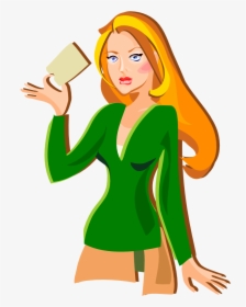 Redhead Holding A Card - Girl Holding A Bell Clipart, HD Png Download, Transparent PNG