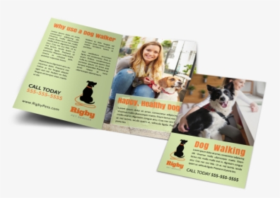 Green Dog Walking Bi-fold Brochure Template Preview - Boston Terrier, HD Png Download, Transparent PNG