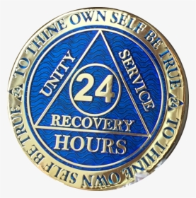 24 Hours Aa Medallion Reflex Blue Gold Plated Alcoholics - Emblem, HD Png Download, Transparent PNG