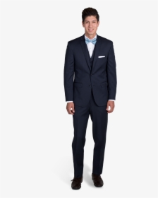 Navy Blue Notch Lapel Suit - Man Standing In A Suit, HD Png Download, Transparent PNG
