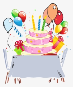 Birthday Card Cake On Table - Cartoon Transparent Background Birthday Cake, HD Png Download, Transparent PNG