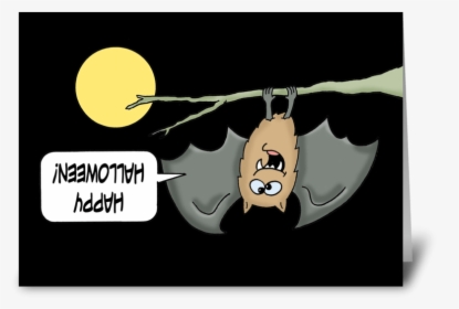 Halloween Card With Cute Bat Upsidedown Greeting Card - Cartoon, HD Png Download, Transparent PNG