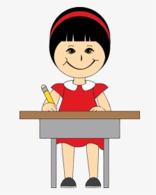 Transparent Sitting Clipart - Cartoon Girl Sitting At Desk, HD Png Download, Transparent PNG