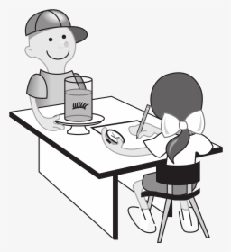 Kids At Table Doing Experiment Clip Arts - Student Classroom Clipart Black And White, HD Png Download, Transparent PNG