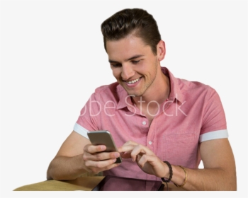 Smiling Man Using Smart Phone At Table In Coffee Shop - Smartphone, HD Png Download, Transparent PNG