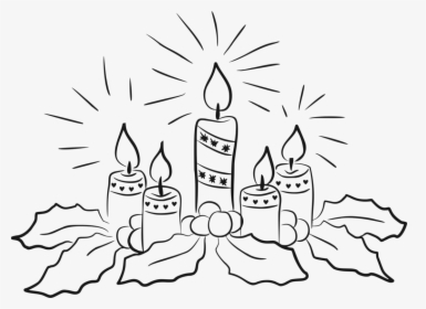 Advent Candle Christmas Advent Wreath Free Commercial - Christmas Candles Clipart Black And White, HD Png Download, Transparent PNG