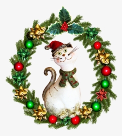 Christmas, Wreath, Cat - Christmas Wreath And Cat Png, Transparent Png, Transparent PNG
