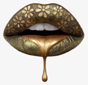 #lips #lipstick #drip #gold #queen #instagram #green - Gold Dripping Lips, HD Png Download, Transparent PNG