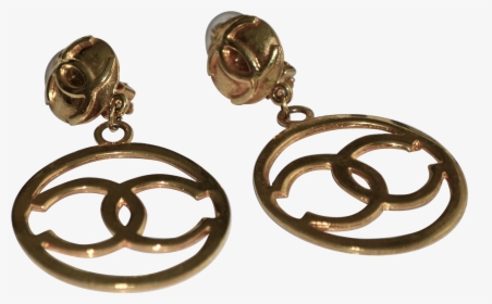 Large Iconic Chanel Gold Plate Logo Cc Hoop Earrings - Earrings, HD Png Download, Transparent PNG