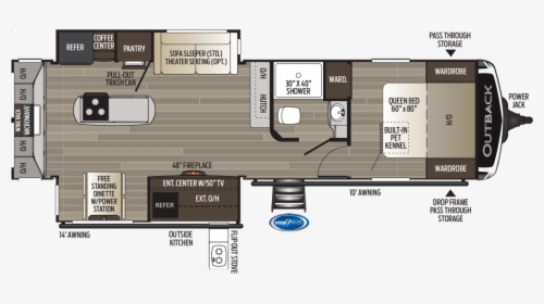 Floorplan - 2020 Keystone Outback 340bh Floor Plan, HD Png Download, Transparent PNG