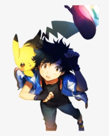 #pokemon #ash #pikachu #kawaii #cute #freetoedit - Ash Pikachu Anime Pokemon, HD Png Download, Transparent PNG