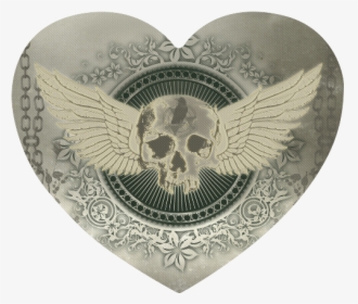 Skull With Wings And Roses On Vintage Background Heart-shaped - Emblem, HD Png Download, Transparent PNG